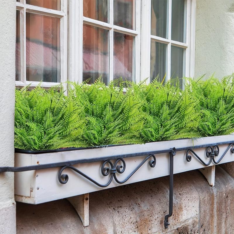 6pcs Artificial Green Plants UV Resistant Plastic Shrubs Outdoor Indoor Decor
