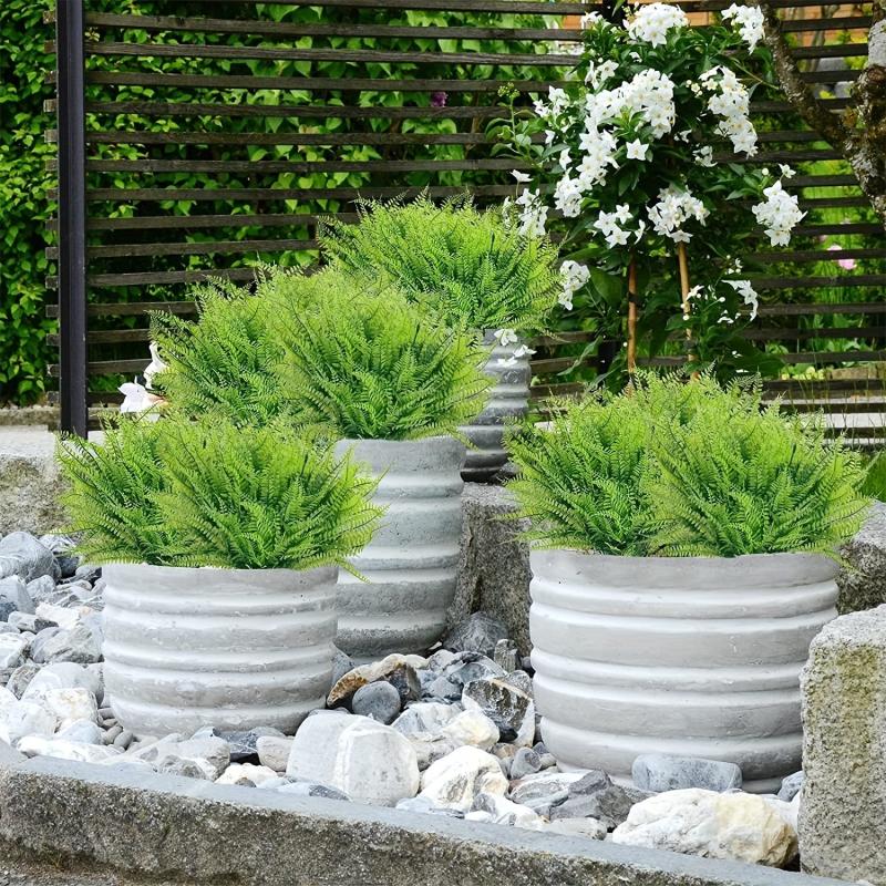 6pcs Artificial Green Plants UV Resistant Plastic Shrubs Outdoor Indoor Decor