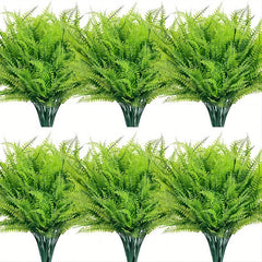 6pcs Artificial Green Plants UV Resistant Plastic Shrubs Outdoor Indoor Decor