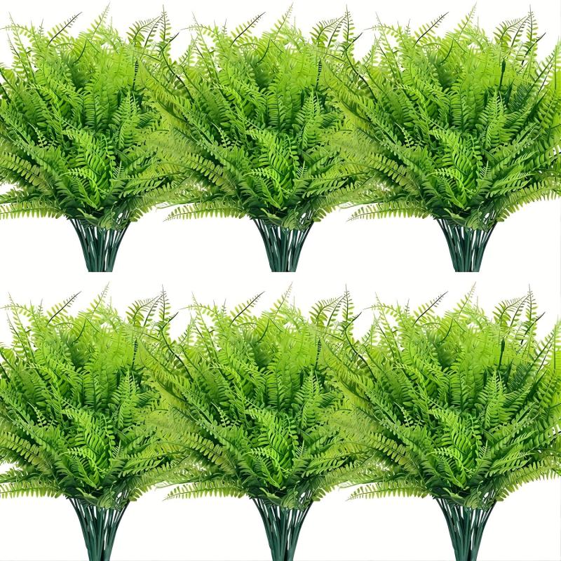 6pcs Artificial Green Plants UV Resistant Plastic Shrubs Outdoor Indoor Decor