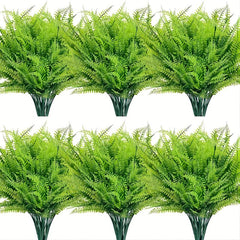 6pcs Artificial Green Plants UV Resistant Plastic Shrubs Outdoor Indoor Decor