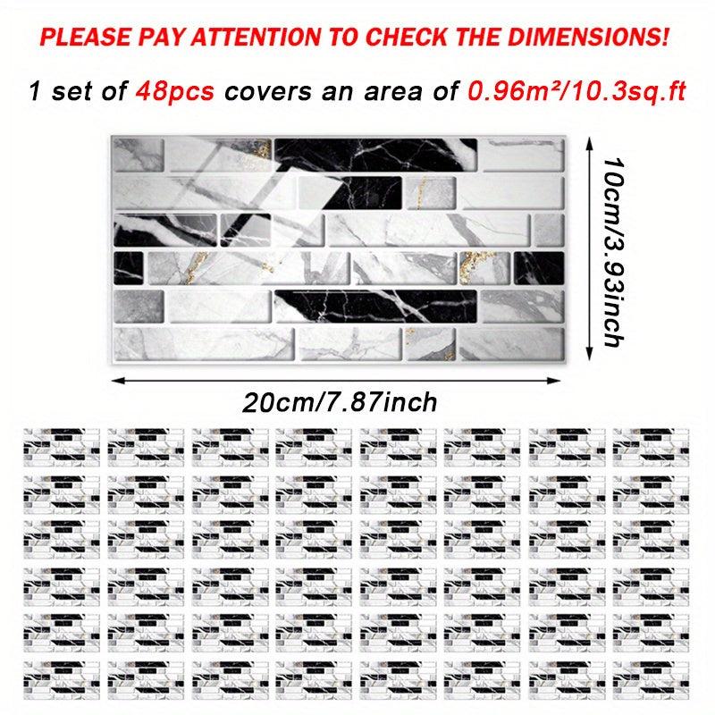48pcs Waterproof Tile Sticker Peel And Stick Backsplash Self Adhesive