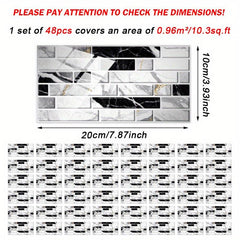 48pcs Waterproof Tile Sticker Peel And Stick Backsplash Self Adhesive