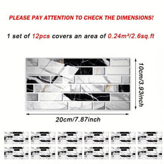 48pcs Waterproof Tile Sticker Peel And Stick Backsplash Self Adhesive