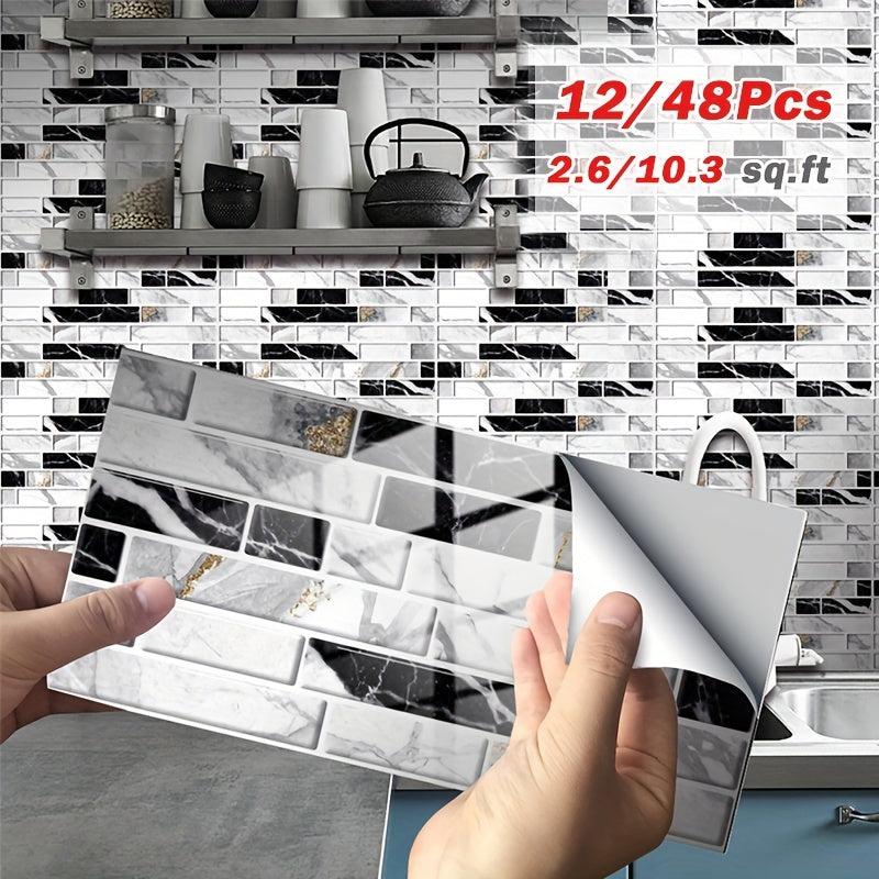48pcs Waterproof Tile Sticker Peel And Stick Backsplash Self Adhesive