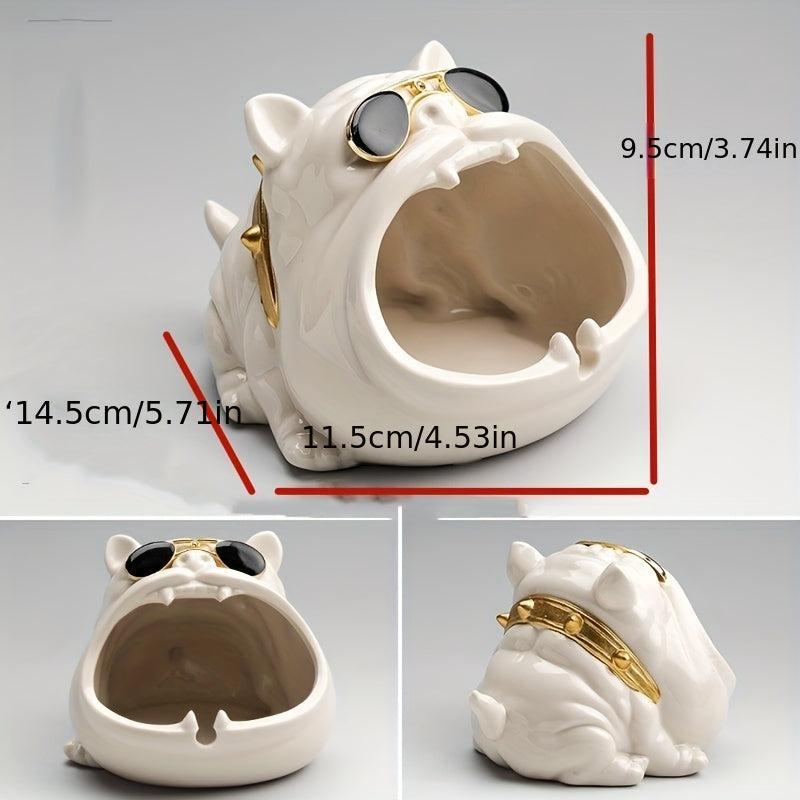 Ceramic Bulldog Ashtray for Office and Home Decor
