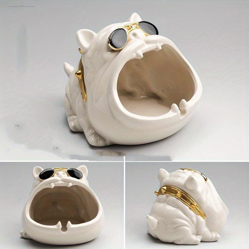 Ceramic Bulldog Ashtray for Office and Home Decor