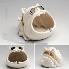 Ceramic Bulldog Ashtray for Office and Home Decor