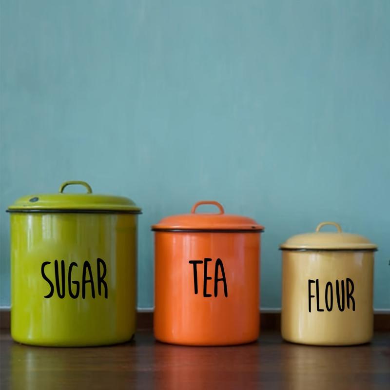 Set of Vinyl Kitchen Stickers - Sugar Coffee Tea Flour Brown Cup Sticker