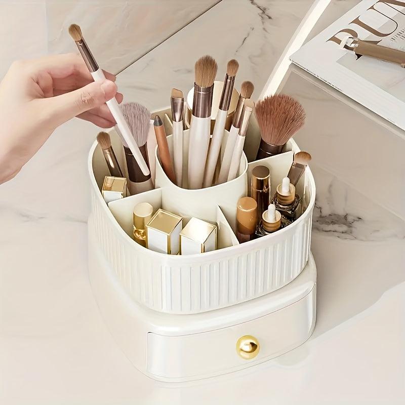 360 Rotating Makeup Organizer with Drawer - Countertop Cosmetic Storage Box