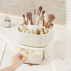 360 Rotating Makeup Organizer with Drawer - Countertop Cosmetic Storage Box