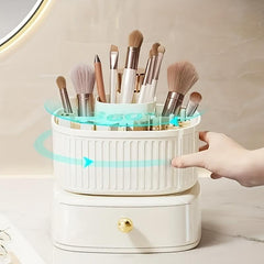 360 Rotating Makeup Organizer with Drawer - Countertop Cosmetic Storage Box