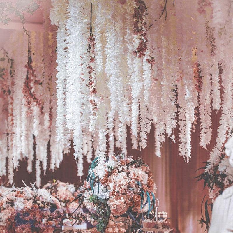 2pcs 100cm Artificial Silk Wisteria Flower Vines Hanging Rattan Flowers