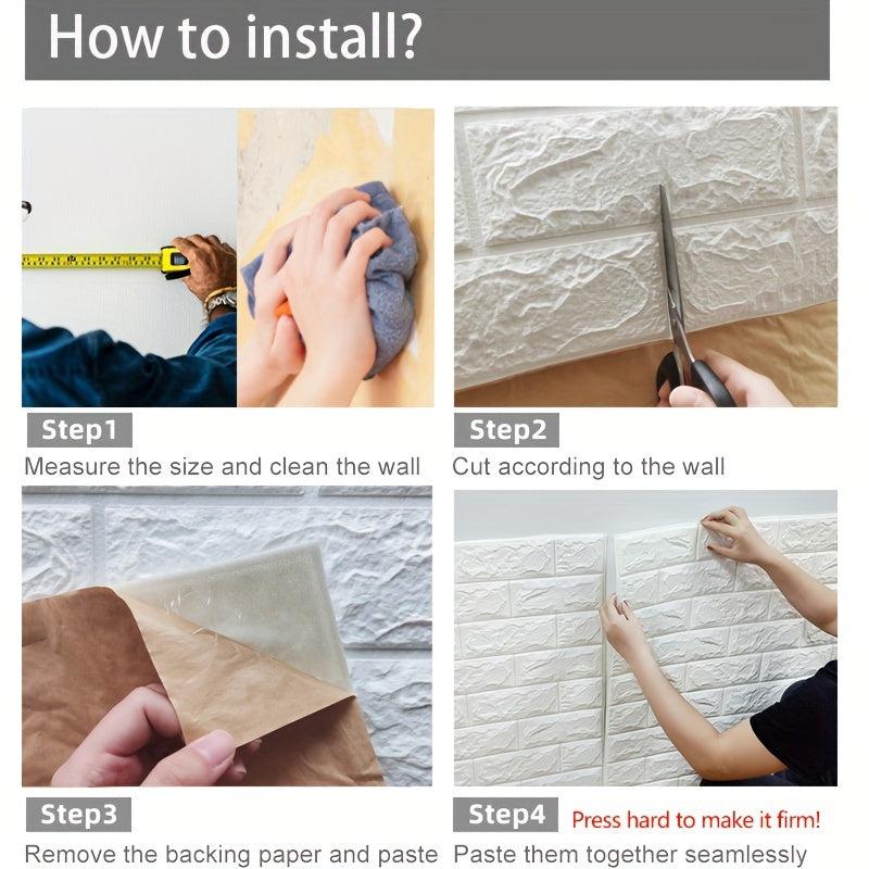 3D Wall Tile Sticker Foam Self Adhesive Waterproof Easy Clean Kitchen Decor