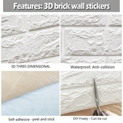 3D Wall Tile Sticker Foam Self Adhesive Waterproof Easy Clean Kitchen Decor