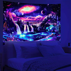 Blacklight Galaxy Planet Tapestry Wall Hanging For Party Background Wall Decor