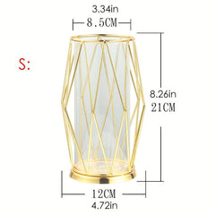 Geometric Glass Vase with Metal Bracket Crystal Transparent Inner Vase