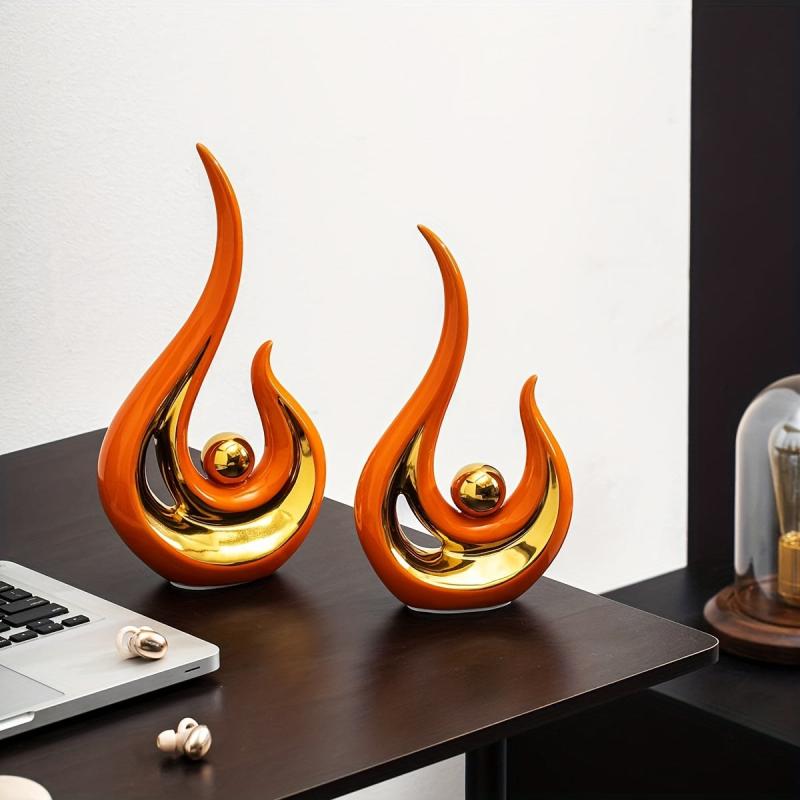 Modern Abstract Ceramic Statues Home Decor Golden Living Room Office Bedroom