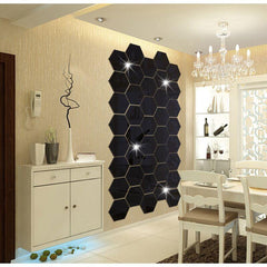 12pcs Acrylic Hexagonal Mirror Wall Sticker Self Adhesive DIY Decor