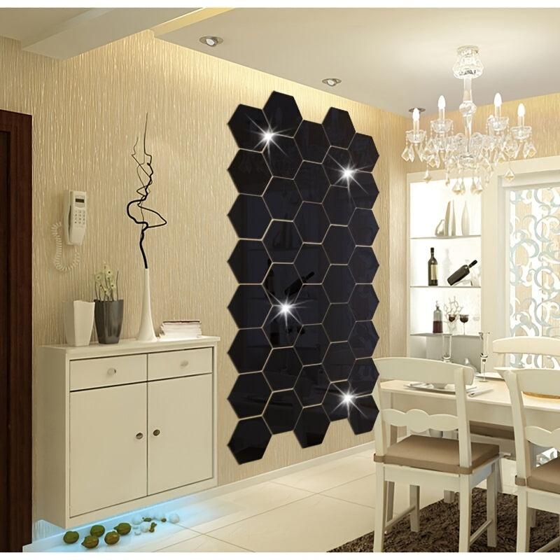 12pcs Acrylic Hexagonal Mirror Wall Sticker Self Adhesive DIY Decor