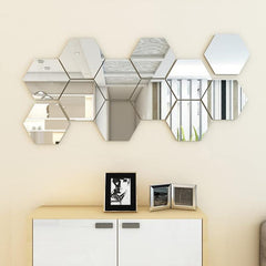 12pcs Acrylic Hexagonal Mirror Wall Sticker Self Adhesive DIY Decor
