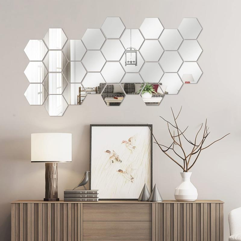 12pcs Acrylic Hexagonal Mirror Wall Sticker Self Adhesive DIY Decor