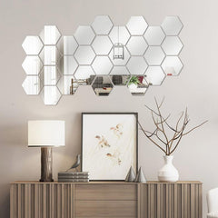 12pcs Acrylic Hexagonal Mirror Wall Sticker Self Adhesive DIY Decor