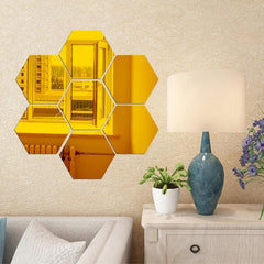 12pcs Acrylic Hexagonal Mirror Wall Sticker Self Adhesive DIY Decor