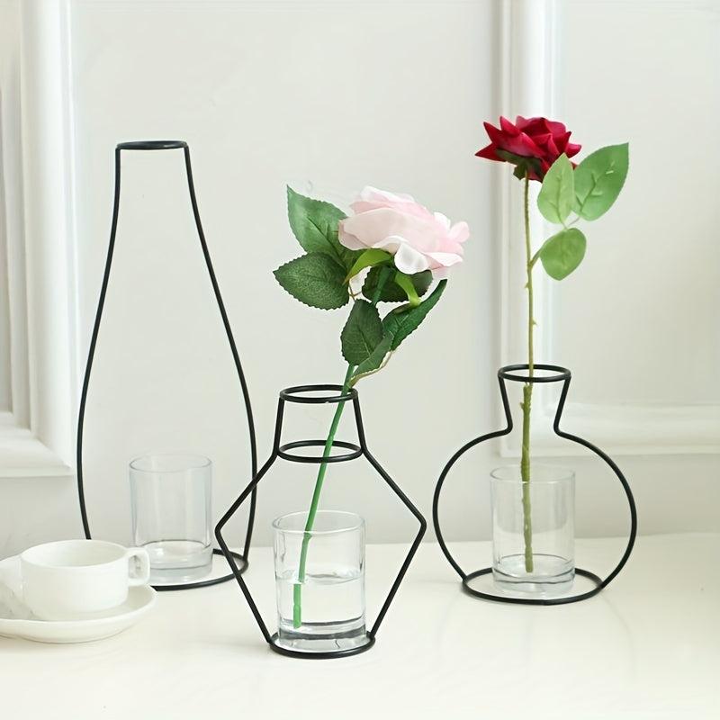 Retro Iron Line Flowers Vases Nordic Metal Plants Stand Holder Home Garden Decor