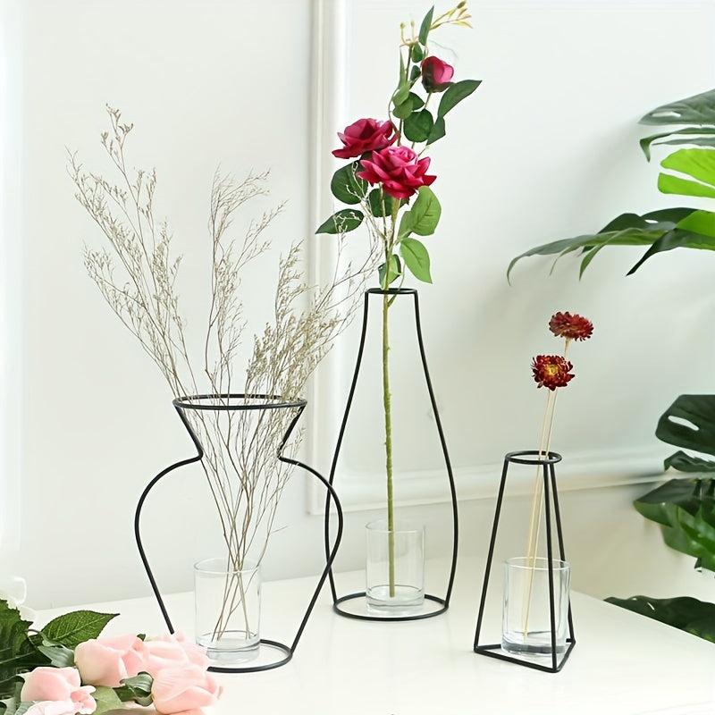 Retro Iron Line Flowers Vases Nordic Metal Plants Stand Holder Home Garden Decor