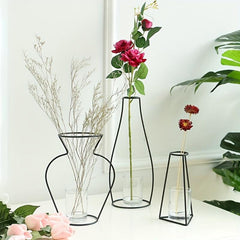 Retro Iron Line Flowers Vases Nordic Metal Plants Stand Holder Home Garden Decor