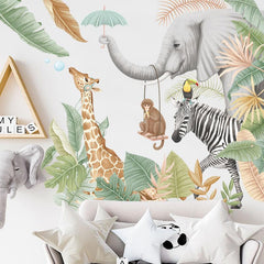 Peel and Stick Jungle Animal Wall Decals for Kids' Room