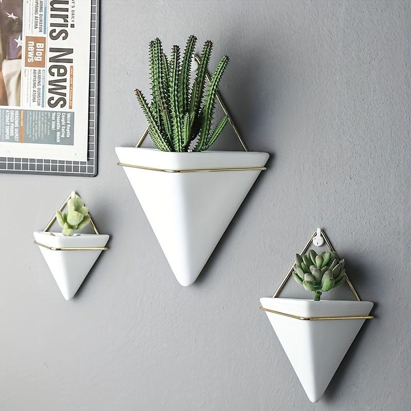 Triangle Ceramic Wall Hanging Flower Pots Vase for Home Decor
