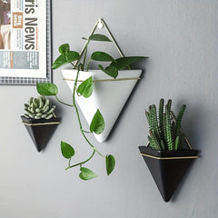 Triangle Ceramic Wall Hanging Flower Pots Vase for Home Decor