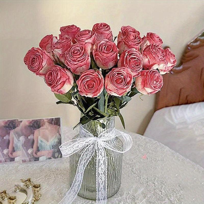 6pcs Artificial Roses Realistic Feel Wedding Home Decor