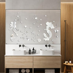 Ocean Mermaid Mirror Wall Sticker Wall Decoration For Home Living Room