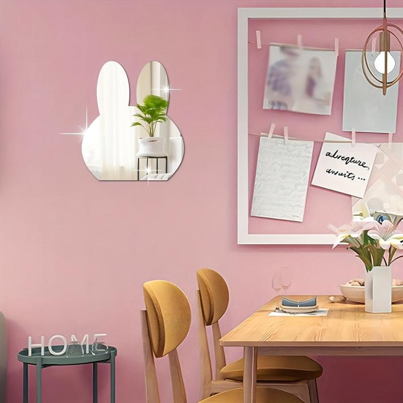 Rabbit Mirror Cartoon Animal Plastic Wall Stickers for Kids Rooms