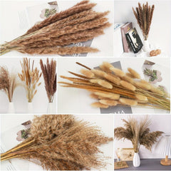 65pcs Natural Pampas Grass Bouquet Dried Floral Arrangement Wedding Decor