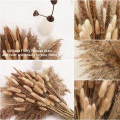 65pcs Natural Pampas Grass Bouquet Dried Floral Arrangement Wedding Decor