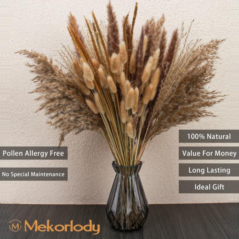 65pcs Natural Pampas Grass Bouquet Dried Floral Arrangement Wedding Decor