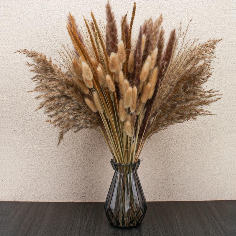 65pcs Natural Pampas Grass Bouquet Dried Floral Arrangement Wedding Decor