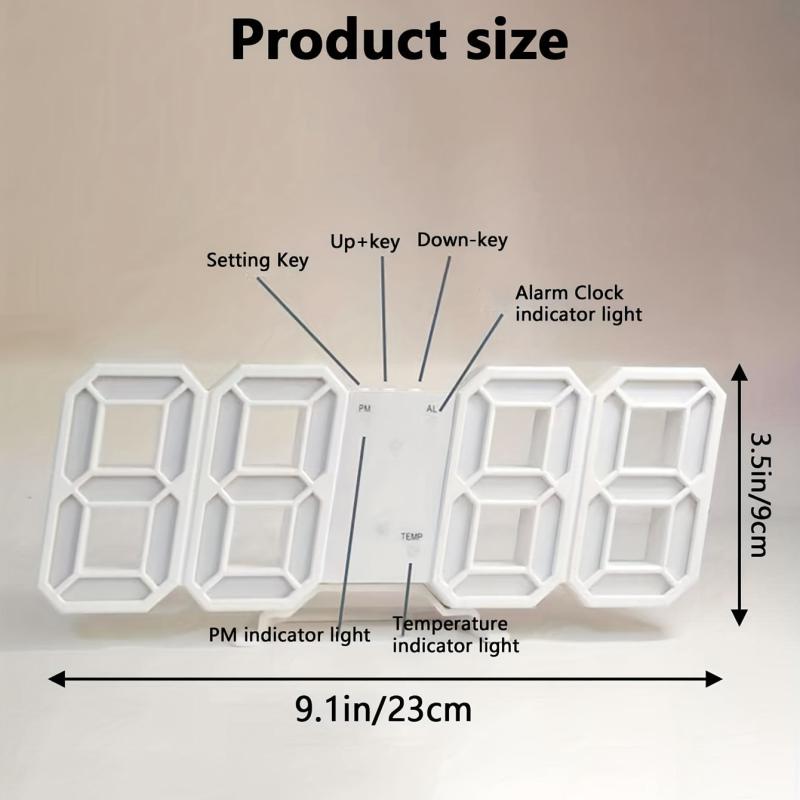 3D Digital Clock LED Electronic Hanging Clock with Mute Stereo Alarm