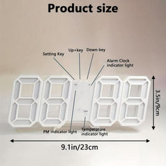 3D Digital Clock LED Electronic Hanging Clock with Mute Stereo Alarm