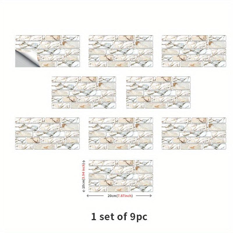 9pcs Self adhesive Tile Sticker Kitchen Bathroom Living Room Wall Sticker
