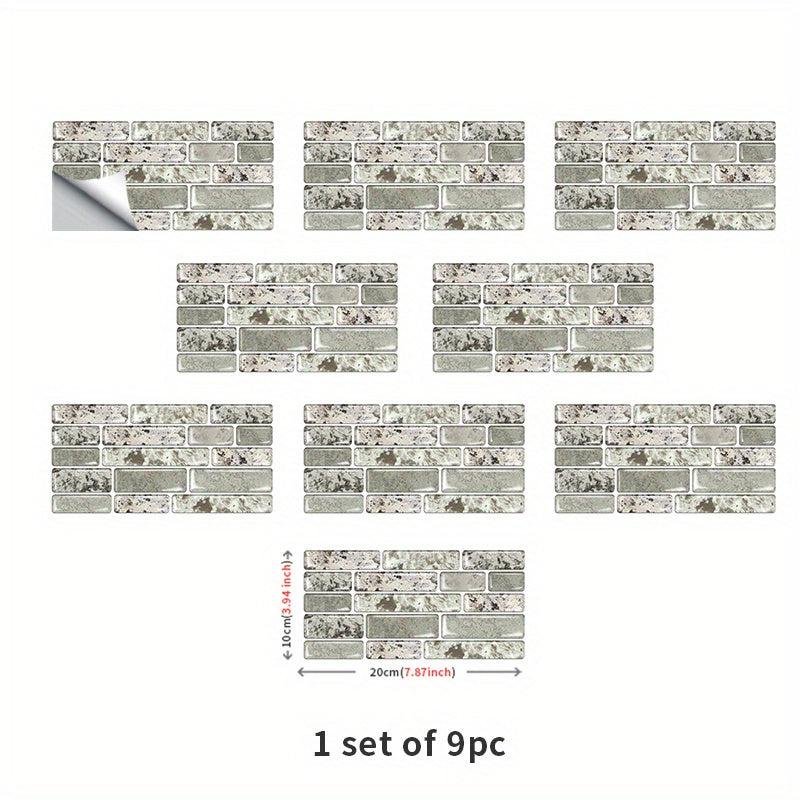 9pcs Self adhesive Tile Sticker Kitchen Bathroom Living Room Wall Sticker
