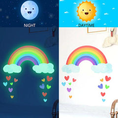 Rainbow Clouds Love Hearts Luminous Wall Stickers Self Adhesive Decorations
