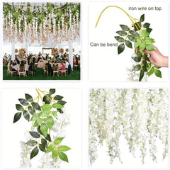 6pcs 3.75ft Artificial Rattan Tower Hanging Wreath Silk Flower Rope Decoration