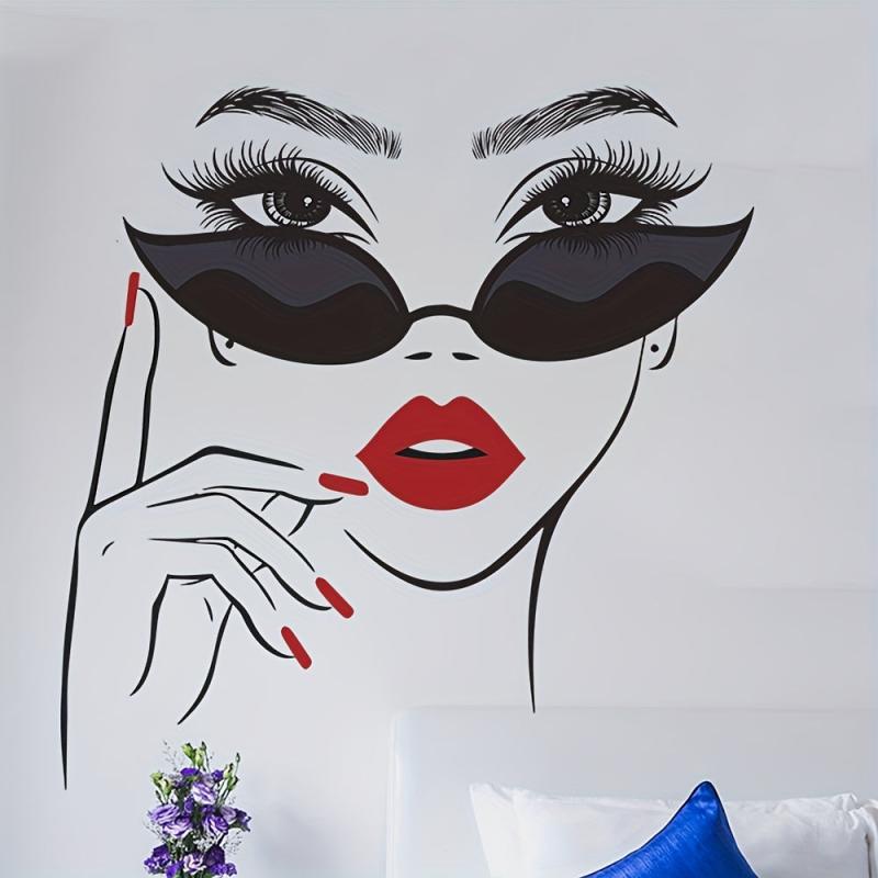 Eyelash Red Lips Wall Sticker Beauty Salon Bedroom Living Room Decoration