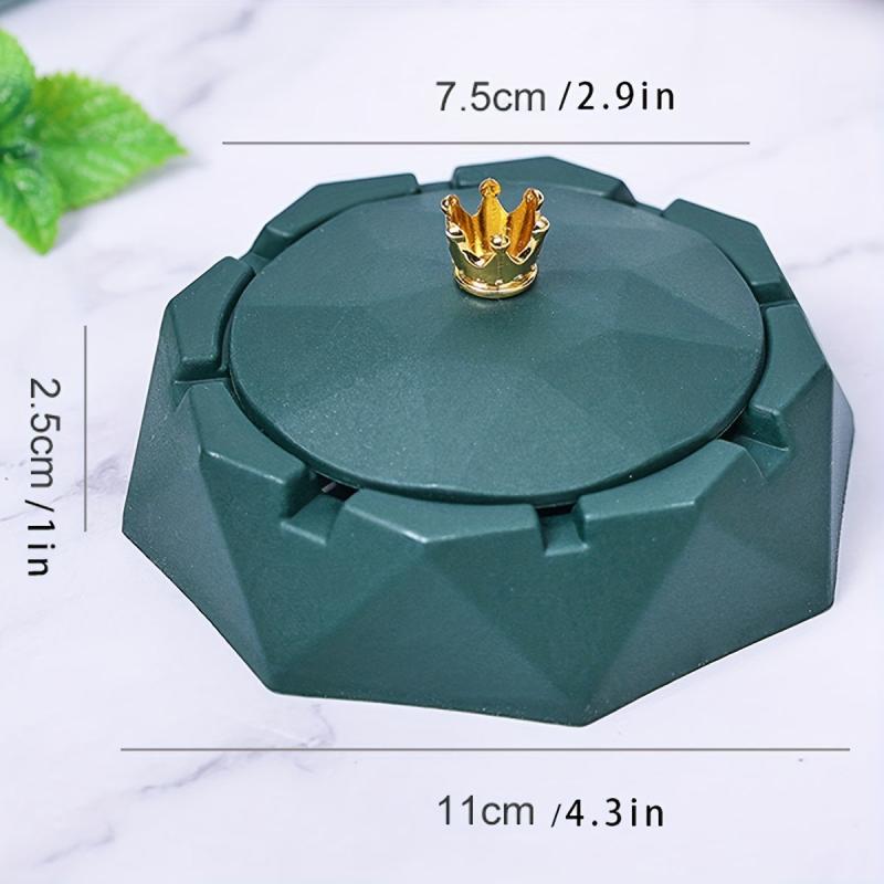 Crown Decor Windproof Round Ashtray With Rotating Lid