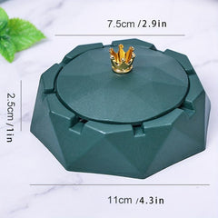 Crown Decor Windproof Round Ashtray With Rotating Lid